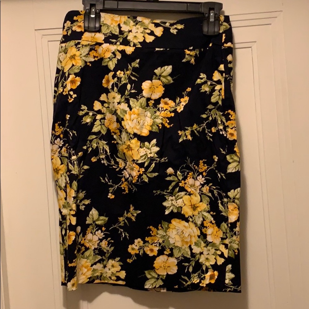 Navy Blue and yellow floral knee length skirt